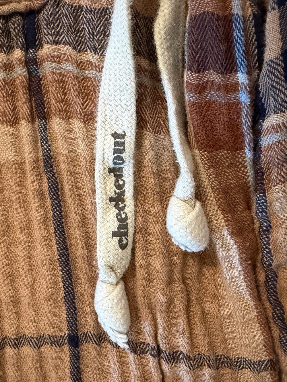 Aerie Brown Plaid Gauze Jogger Pants Earthy Grunge Cottagecore Lounge - Picture 5 of 10